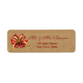 Rustige kerstrode boeg op Burlap Monogram Etiket (Voorkant)