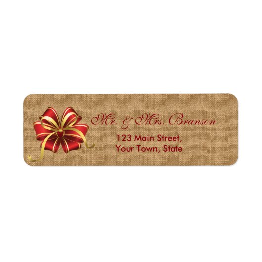 Rustige kerstrode boeg op Burlap Monogram Etiket (Voorkant)
