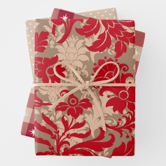 Rustige kerstrode en beige papierset voor het verp inpakpapier vel (In situ)