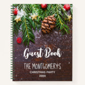 Rustige kersttafel met pine- en sneeuwgaasboek notitieboek (Voorkant)