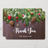 Rustige kersttafel met pine & sneeuw Dank u Bedankkaart (Voorkant / Achterkant)