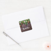 Rustige kersttafel met pine & sneeuw Dank u Vierkante Sticker (Envelop)