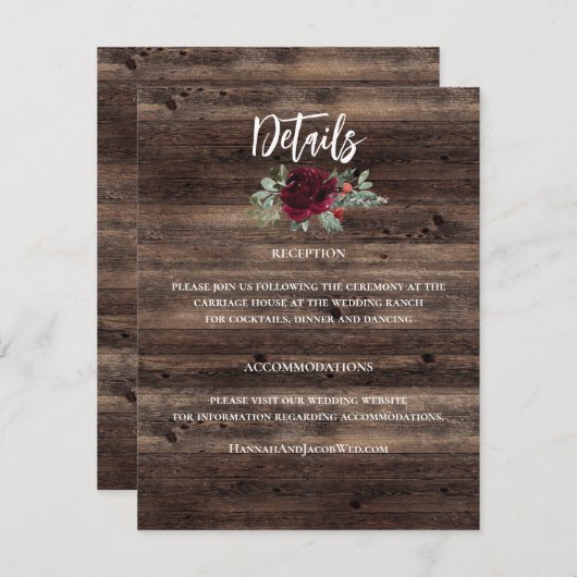 Rustige kerstwinterbruiloft informatiekaartje (Voorkant / Achterkant)