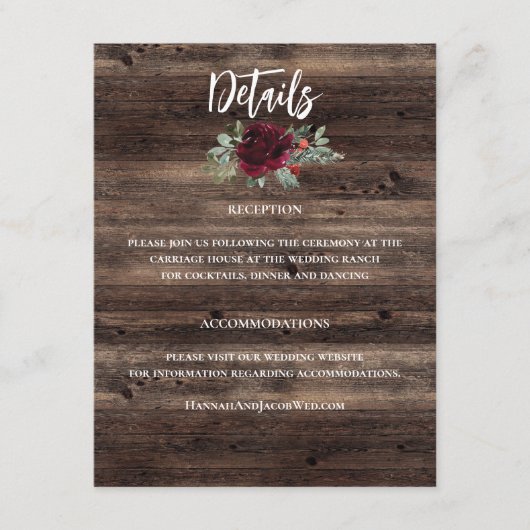 Rustige kerstwinterbruiloft informatiekaartje (Voorkant)