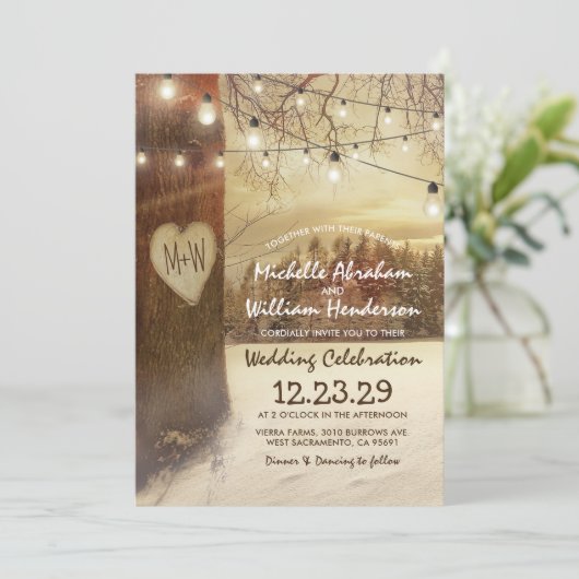 Rustige kerstwinterbruiloft kaart (Staand voorkant)