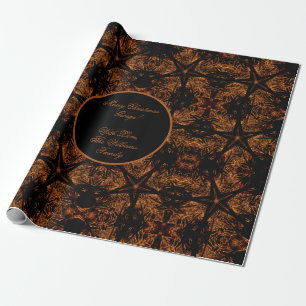 Rustige kerstzwarte Oranje sterrenpatronen Cadeaupapier