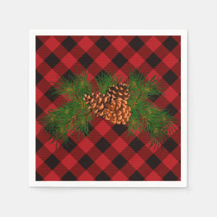 Rustige klassieke rode vlek, groene dennenkegel servet
