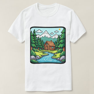 Rustige knusse houten blokhut vredige bos natuur t-shirt
