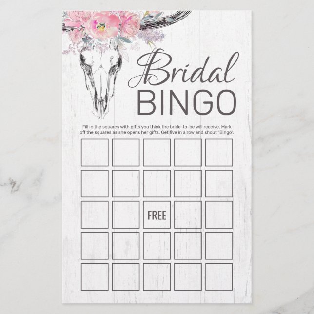 Rustige Koe Boho Floral Bingo Game (Voorkant)