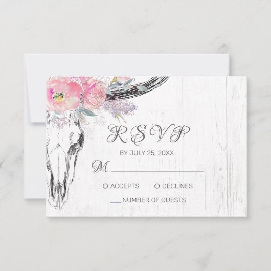 Rustige Koe Boho Floral Blush Pink Waterverf RSVP Kaartje (Voorkant)