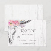 Rustige Koe Boho Floral Blush Pink Waterverf RSVP Kaartje (Voorkant / Achterkant)