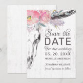 Rustige Koe Boho Floral Blush Pink Waterverf Save The Date (Voorkant / Achterkant)