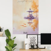 Rustige Koi Pond en Pagoda Wall Art Poster (Thuiskantoor)
