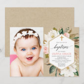 Rustige kraft blush roze witte florale baptisme fo kaart (Voorkant / Achterkant)