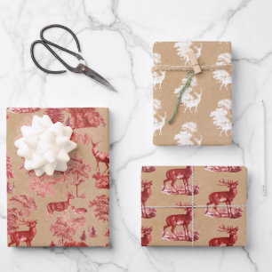Rustige Kraft Paper Red Toile Deer
