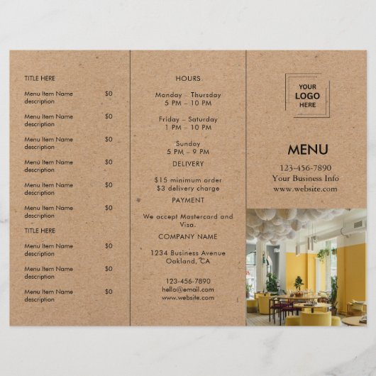 Rustige Kraft Restaurant Afhaalmenu Ontwerp (Voorkant)