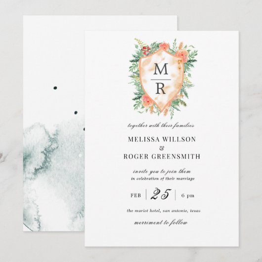 Rustige kreeft monogram Wedding Uitnodiging (Voorkant / Achterkant)