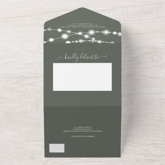 Rustige krijtsnaarlampen initialen script bruiloft all in one uitnodiging (Buitenkant)