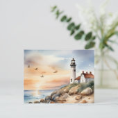 Rustige kustlandschap Waterverf vuurtoren Briefkaart (Staand voorkant)