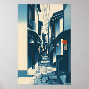 Rustige Kyoto-straatprint Minimalistische Japanse Poster