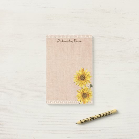 Rustige Lace & Burlap Sunflower Notes (Op bureau)
