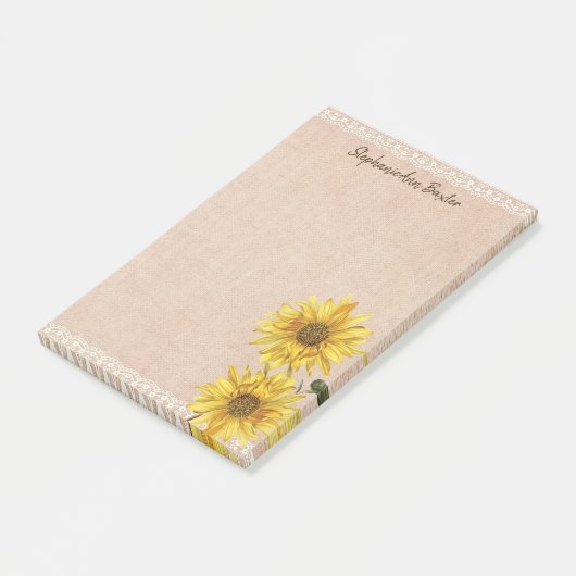 Rustige Lace & Burlap Sunflower Notes (Schuin)
