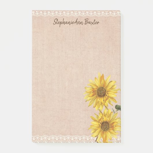 Rustige Lace & Burlap Sunflower Notes (Voorkant)