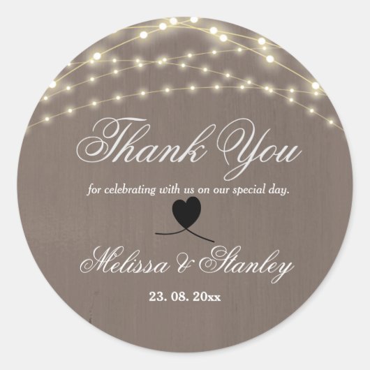 Rustige Lace String Light Calligraphy Hartelijk da Ronde Sticker (Voorkant)