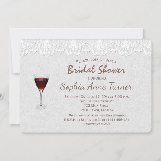 Rustige Lace Wine Tasting Bridal Shower Uitnodigin Kaart (Voorkant)