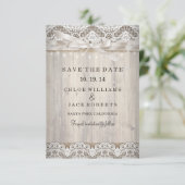 Rustige  Lace Wood Wedding Save the Date (Staand voorkant)