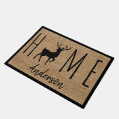 Rustige Land Faux Burlap Buck Familienaam Deurmat (Schuin)