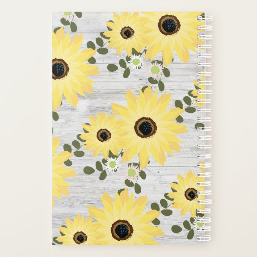 Rustige Land Naam hout en zonnebloemen Planner (Achterkant)