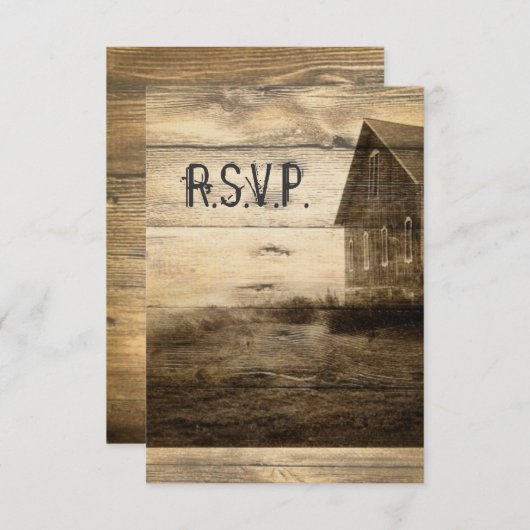 Rustige Land Old Barn Wedding RSVP reactie (Voorkant / Achterkant)