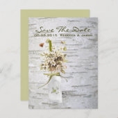 rustige land - wildbloem - bruiloft met witte berk aankondigingskaart (Voorkant / Achterkant)