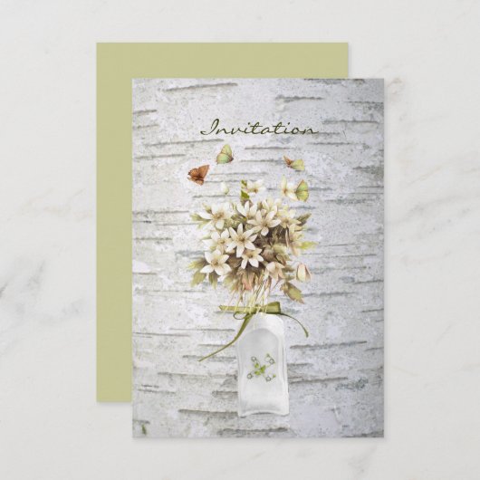 rustige land - wildbloem - bruiloft met witte berk kaart (Voorkant / Achterkant)