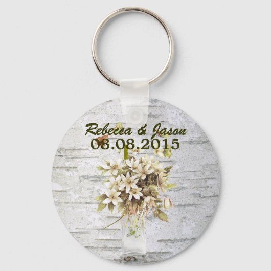 rustige land - wildbloem - bruiloft met witte berk sleutelhanger (Voorkant)