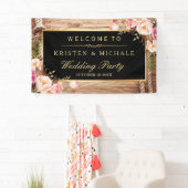 Rustige Land Wood Knot Floral Wedding Party Spandoek (Insitu)