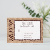 Rustige landburlap RSVP-kaarten RSVP Kaartje (Staand voorkant)