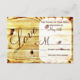 Rustige landelijke Barn Wood Love Weddenschap RSVP Kaartje