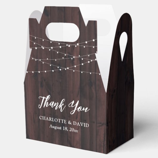 Rustige landelijke Barn Wood String Lights Wedding Bedankdoosjes (Geopend)