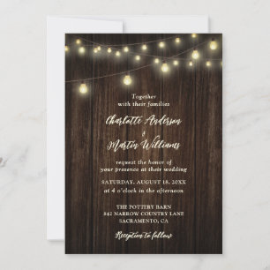 Rustige landelijke Barn Wood String Lights Wedding Kaart