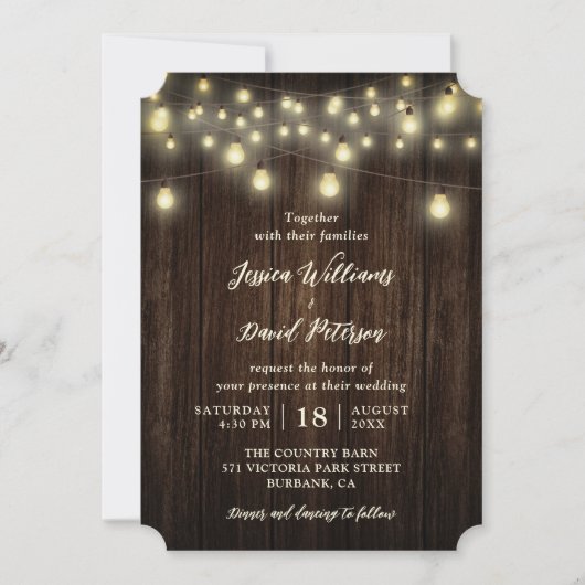 Rustige landelijke Barn Wood String Lights Wedding Kaart (Voorkant)