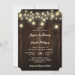 Rustige landelijke Barn Wood String Lights Wedding Kaart