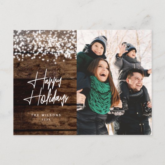 Rustige landelijke kerstgloed foto feestdagenkaart (Voorkant)