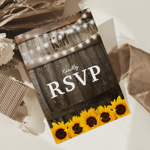 Rustige landelijke trouw-RSVP Zonnebloemlichten Uitnodiging Briefkaart