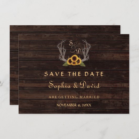 Rustige landelijke zonnebloemen die de datum opsla save the date (Voorkant / Achterkant)