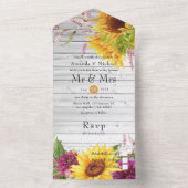 Rustige landelijke zonnebloempjes in één i all in one uitnodiging (Binnen)