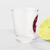 Rustige landengezinskool rode buffels shot glas (Links)