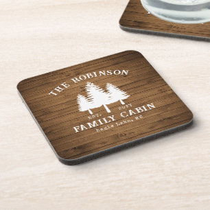 Rustige landengroep Cabin Trees Wood Plank Afdrukk Bier Onderzetter