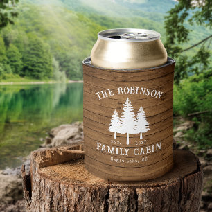 Rustige landengroep Cabin Trees Wood Plank Afdrukk Blikjeskoeler